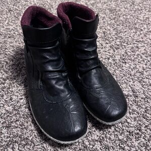 Remonte double zipper black leather ankle boot comfort shoe Size 42 or US 10
